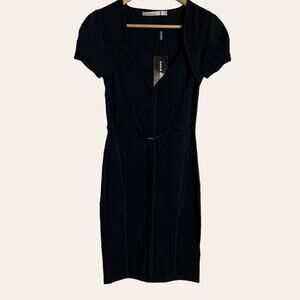 Karen Millen NEW Black Knit Cocktail Pencil Dress Size 2